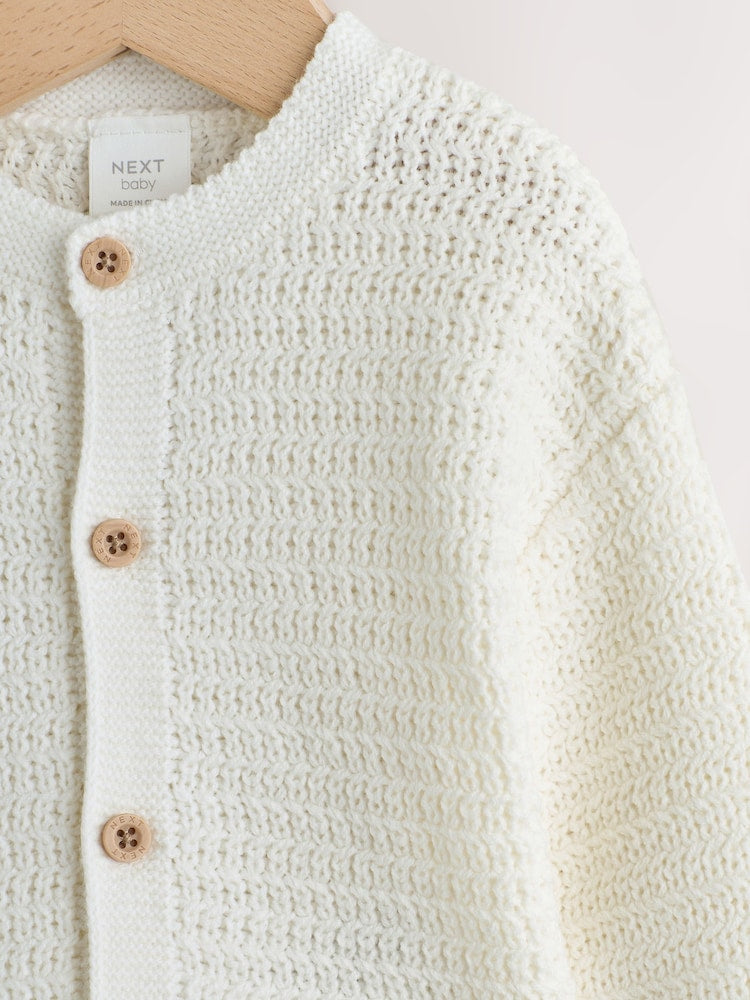 White Textured Knitted Baby Cardigan