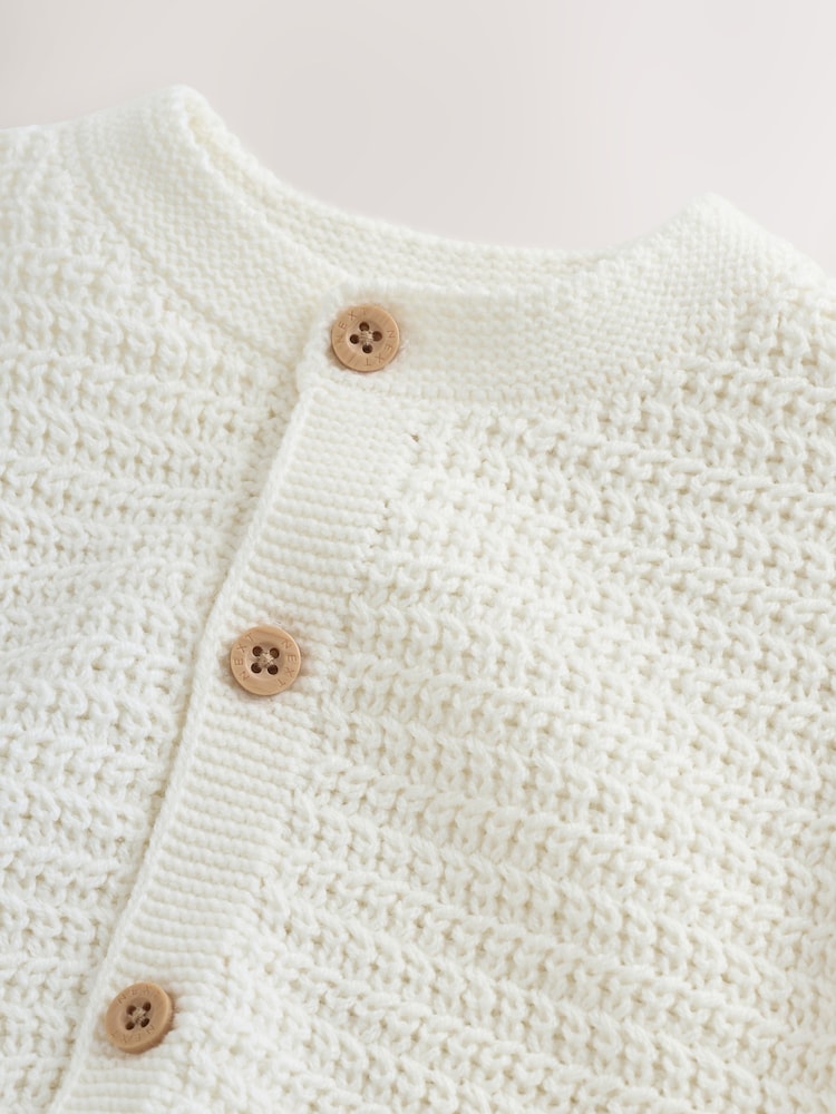 White Textured Knitted Baby Cardigan