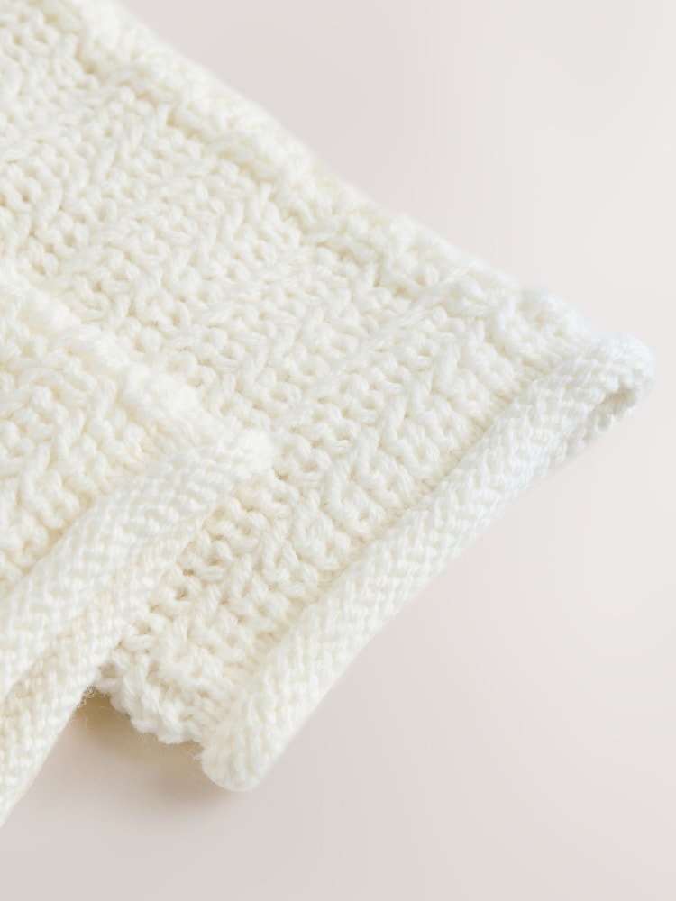 White Textured Knitted Baby Cardigan