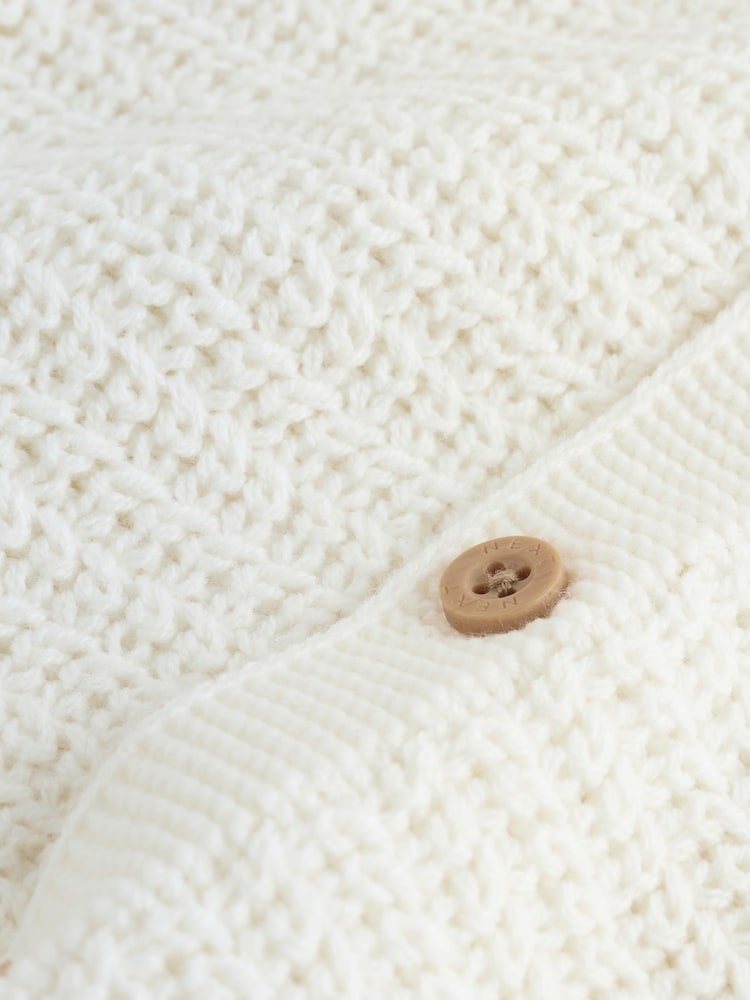 White Textured Knitted Baby Cardigan