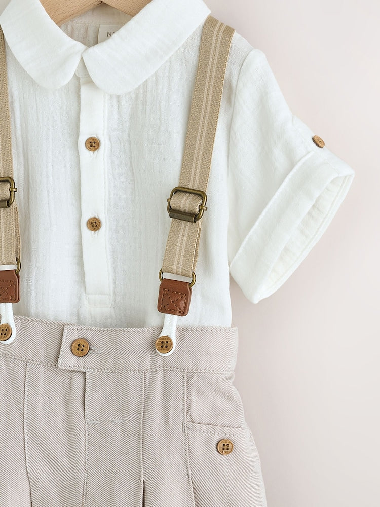 Neutral Baby Shirt Trousers and Braces Set 3 Piece (0mths-2yrs)