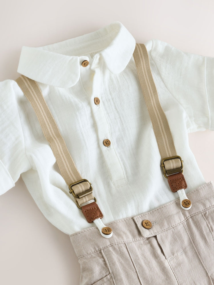 Neutral Baby Shirt Trousers and Braces Set 3 Piece (0mths-2yrs)