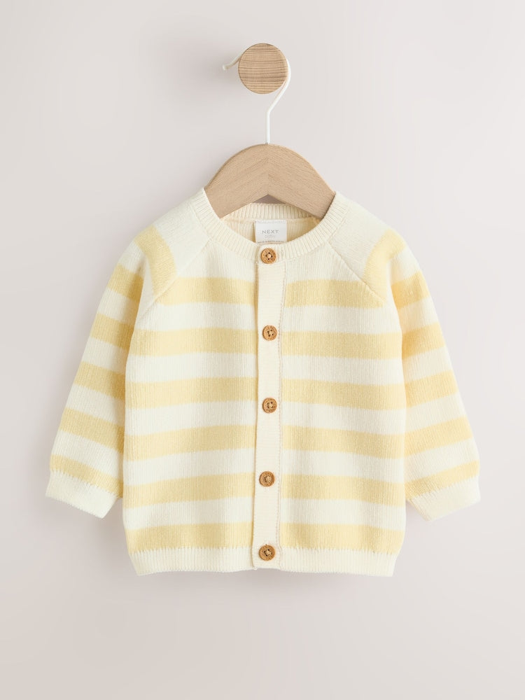Yellow Chenille Striped Baby Button Through Cardigan