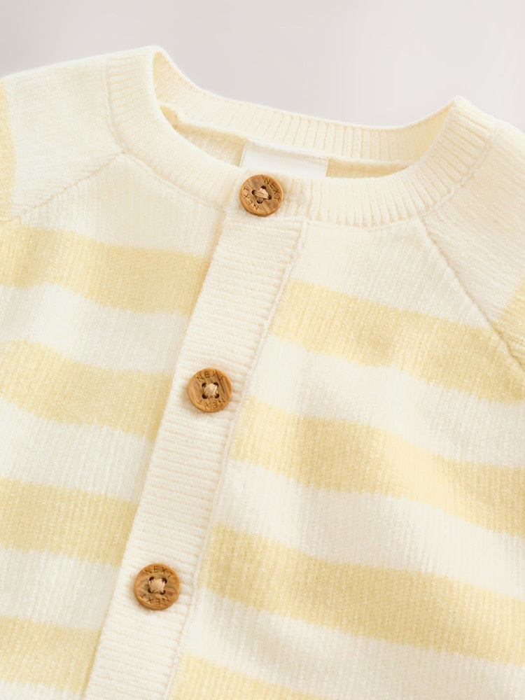 Yellow Chenille Striped Baby Button Through Cardigan