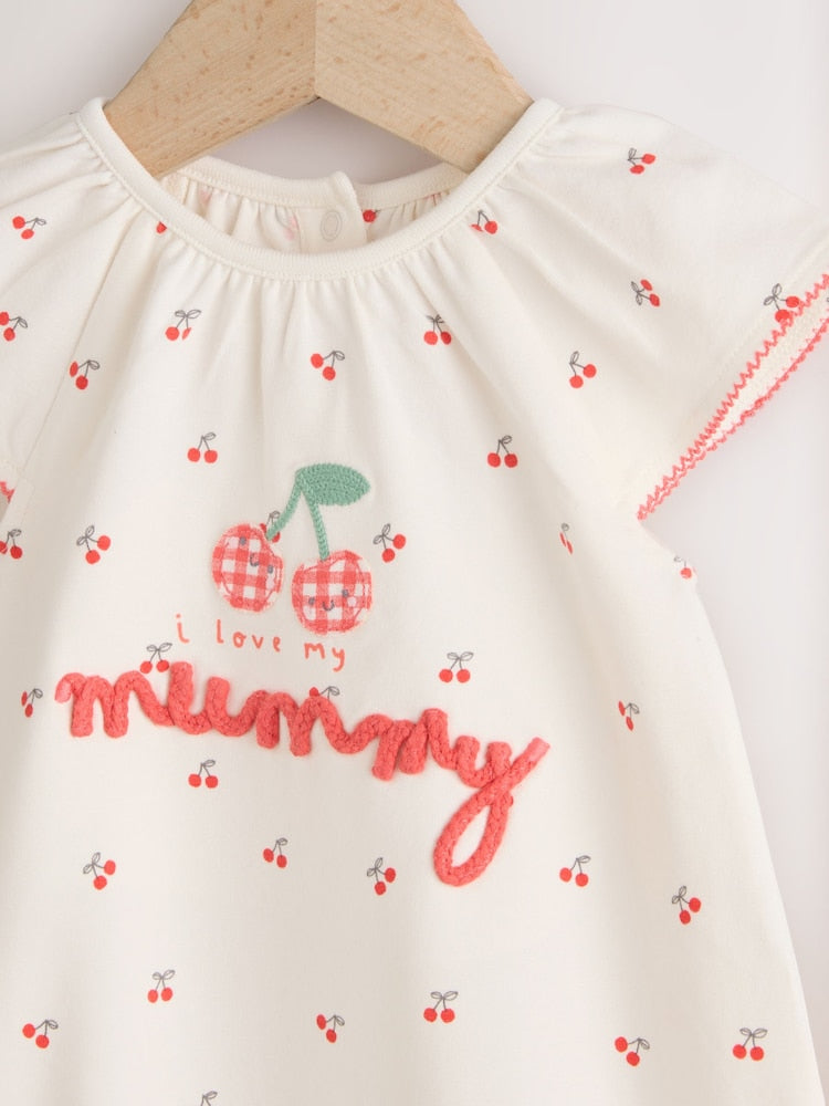 White Cherry Embroidered I love my Mummy