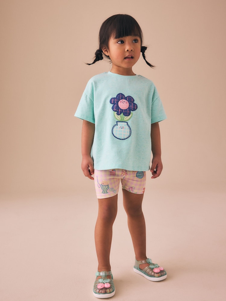 Blue Flower Short Sleeve T-Shirt and Cycle Shorts Set (3mths-7yrs)