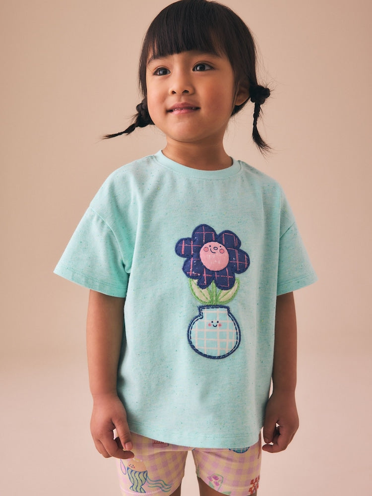 Blue Flower Short Sleeve T-Shirt and Cycle Shorts Set (3mths-7yrs)