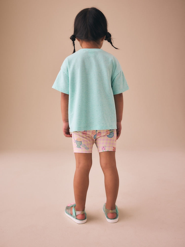 Blue Flower Short Sleeve T-Shirt and Cycle Shorts Set (3mths-7yrs)