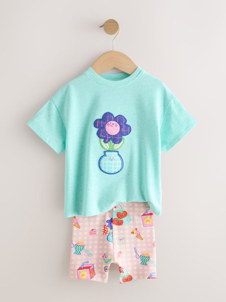 Blue Flower Short Sleeve T-Shirt and Cycle Shorts Set (3mths-7yrs)