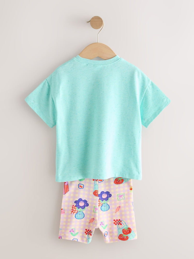 Blue Flower Short Sleeve T-Shirt and Cycle Shorts Set (3mths-7yrs)