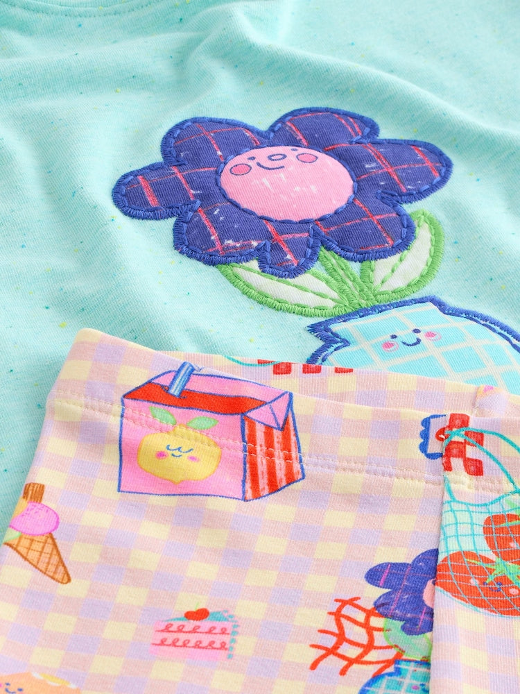 Blue Flower Short Sleeve T-Shirt and Cycle Shorts Set (3mths-7yrs)