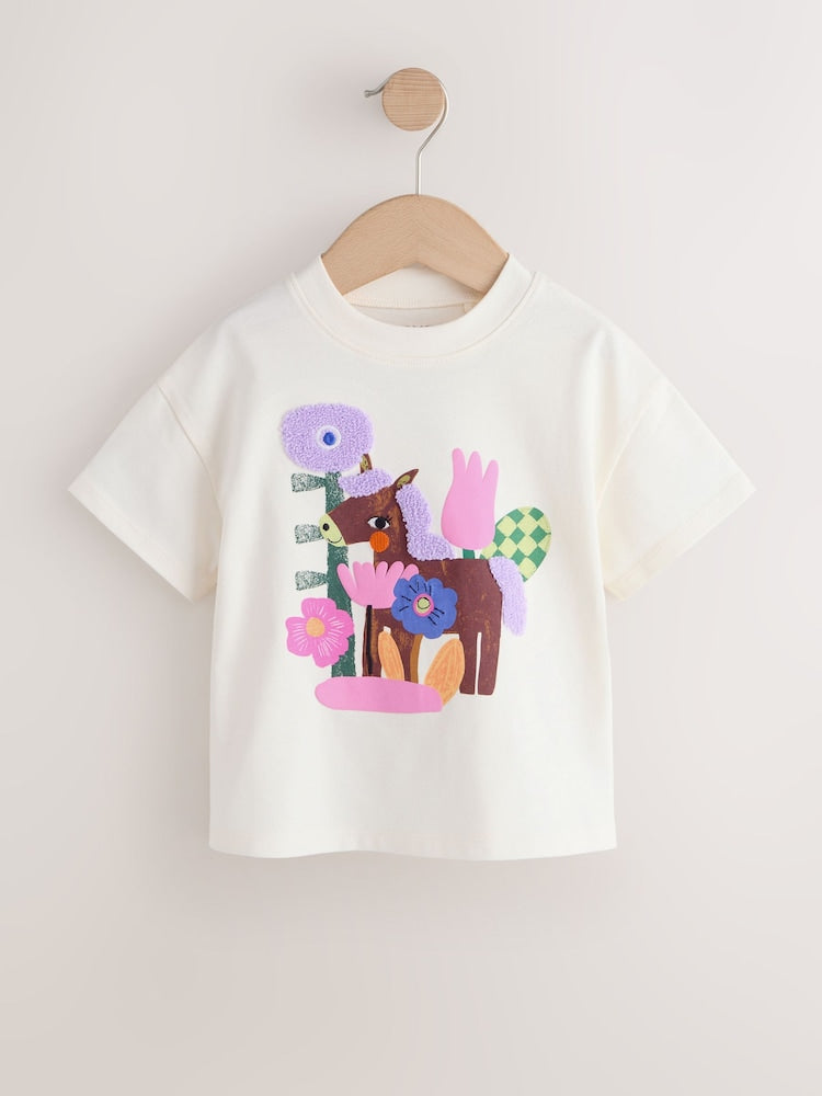 Ecru White Horse Short Sleeve T-Shirt (3mths-7yrs)