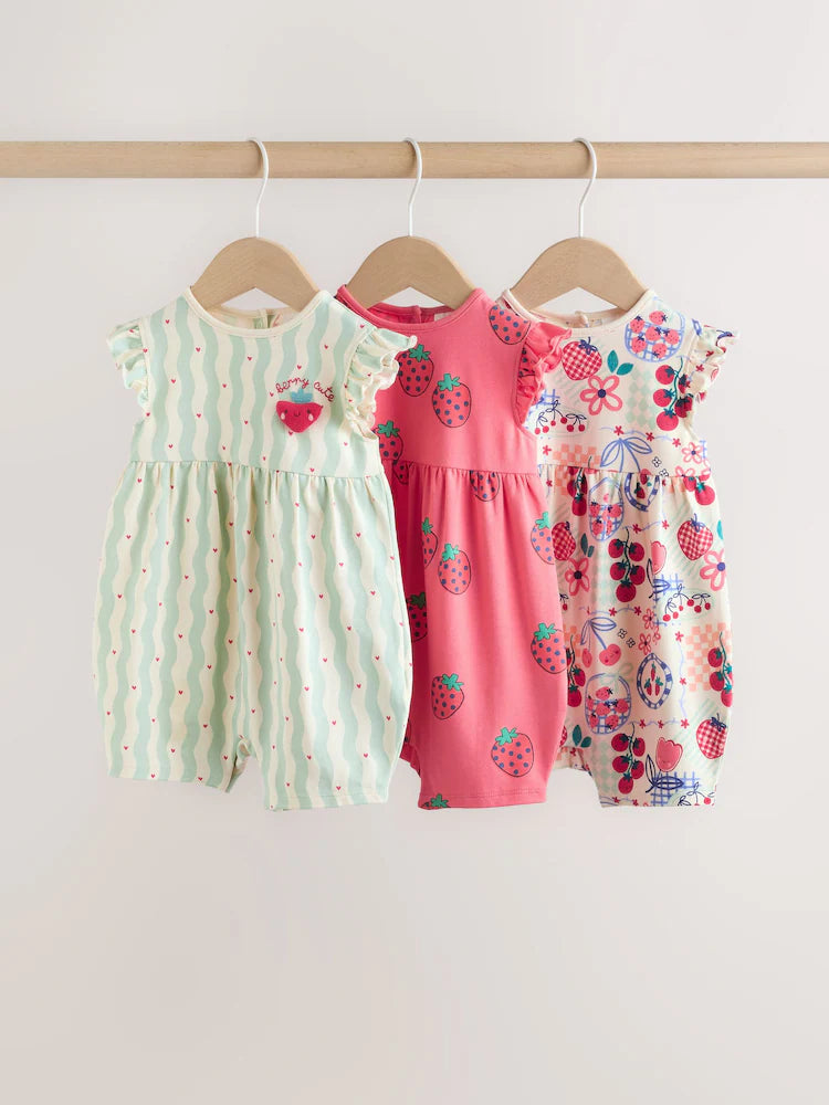 Red Strawberry Printed Baby Rompers 3 Pack