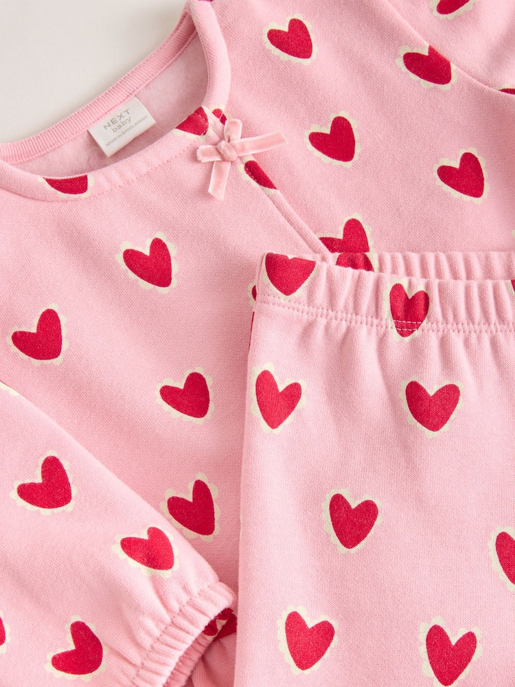 Pink Heart Baby Sweat Top And Joggers Set 2 Piece (0mths-2yrs)