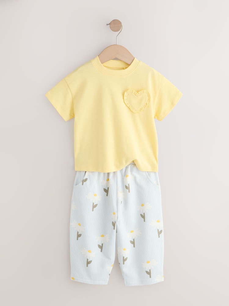 Lemon Yellow Daisy Short Sleeve T-Shirt and Barrel Trousers Set (3mths-7yrs)