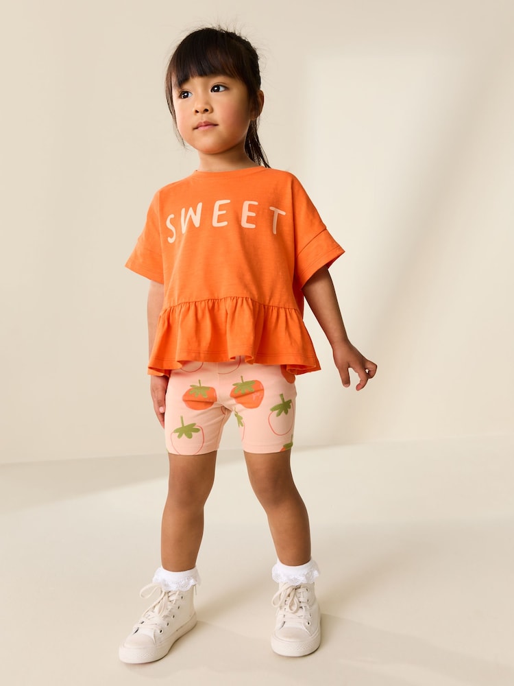 Orange Strawberry Short Sleeve Top and Shorts Set (3mths-7yrs)