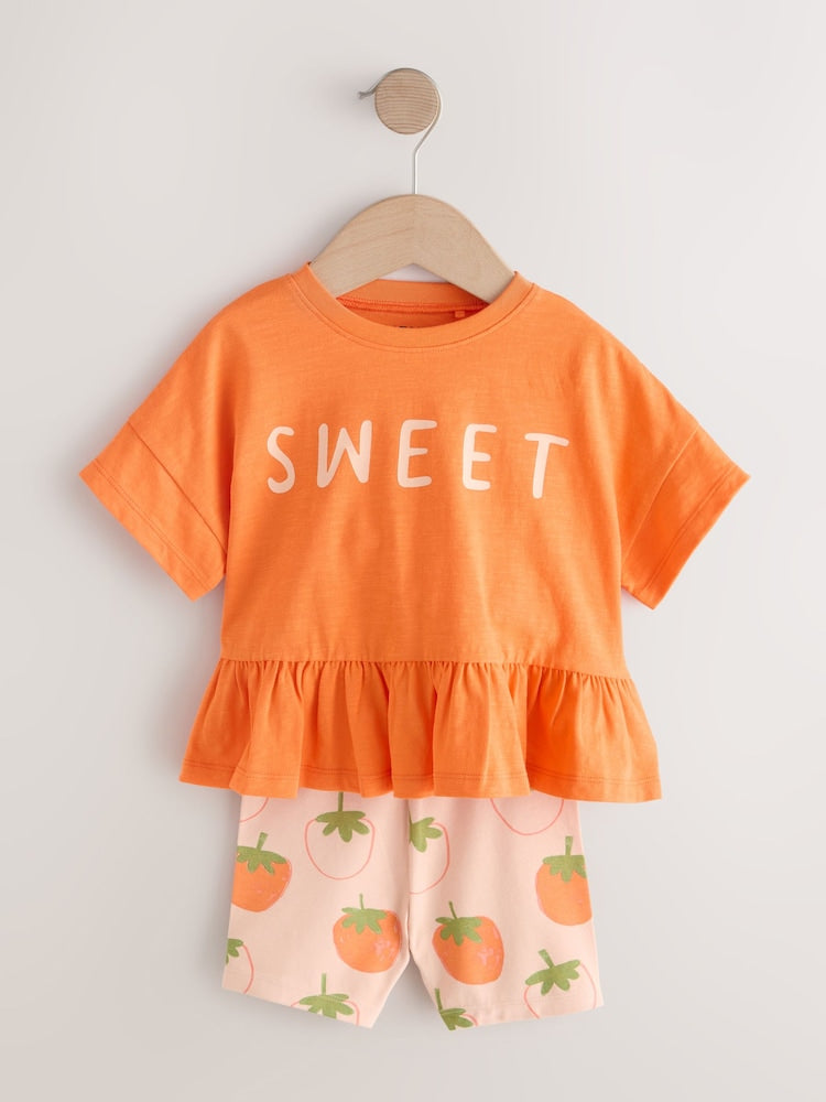 Orange Strawberry Short Sleeve Top and Shorts Set (3mths-7yrs)