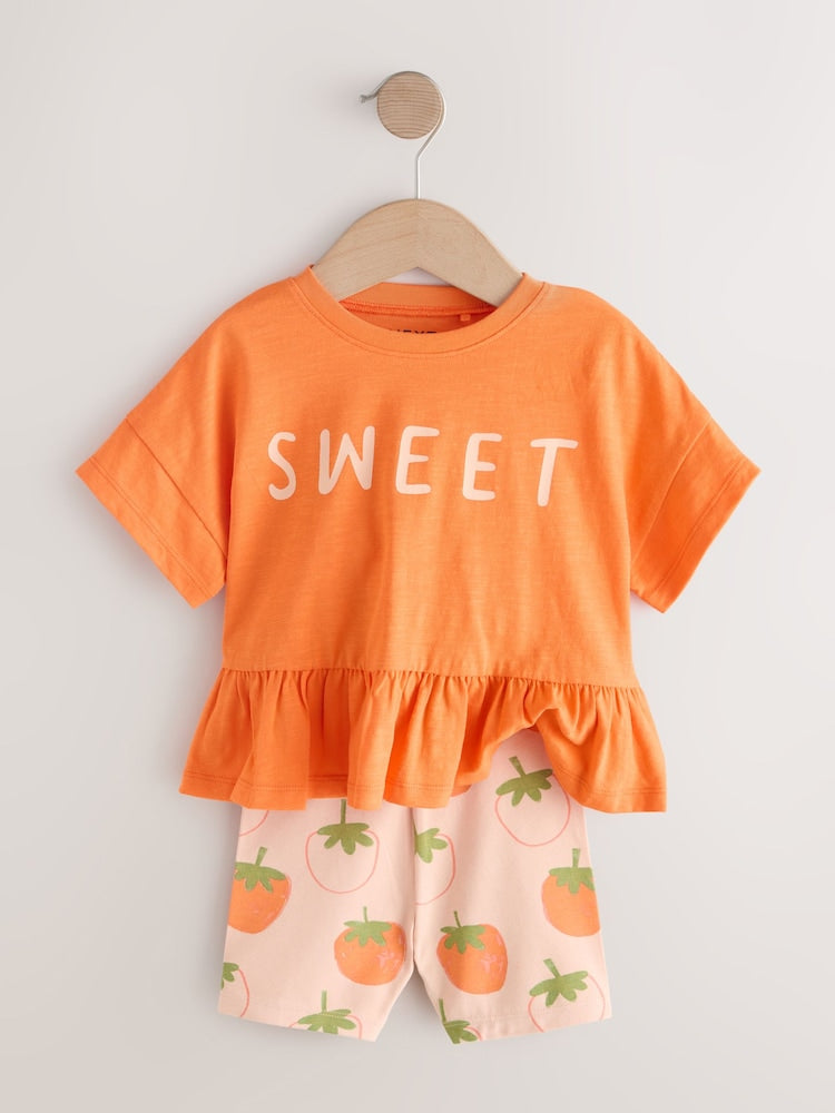 Orange Strawberry Short Sleeve Top and Shorts Set (3mths-7yrs)