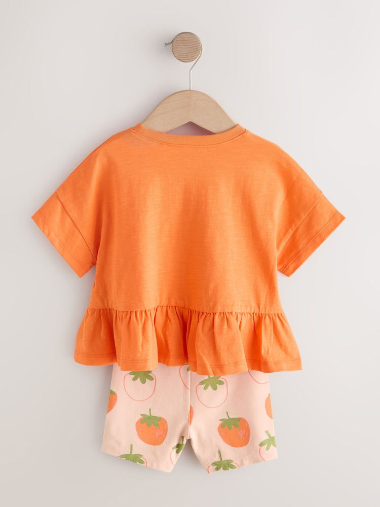 Orange Strawberry Short Sleeve Top and Shorts Set (3mths-7yrs)