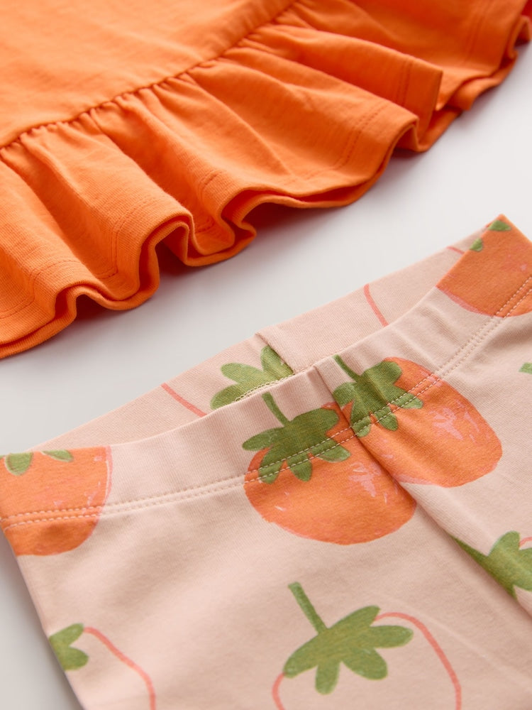 Orange Strawberry Short Sleeve Top and Shorts Set (3mths-7yrs)