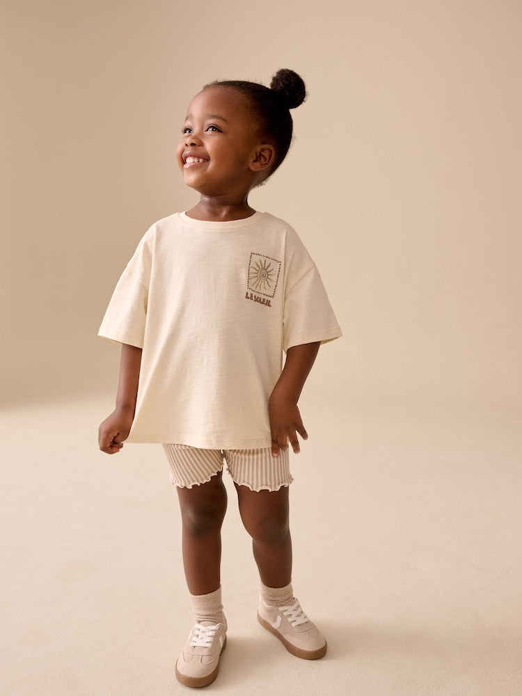 Ecru Sun Short Sleeve T-Shirt and Cycle Shorts Set (3mths-7yrs)