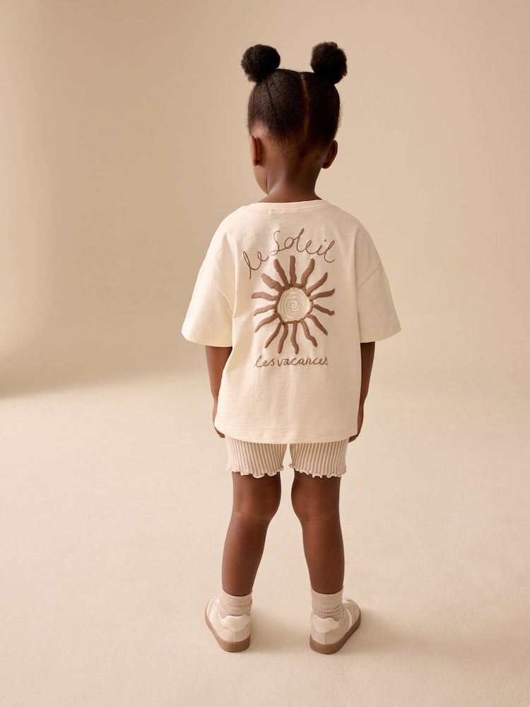 Ecru Sun Short Sleeve T-Shirt and Cycle Shorts Set (3mths-7yrs)