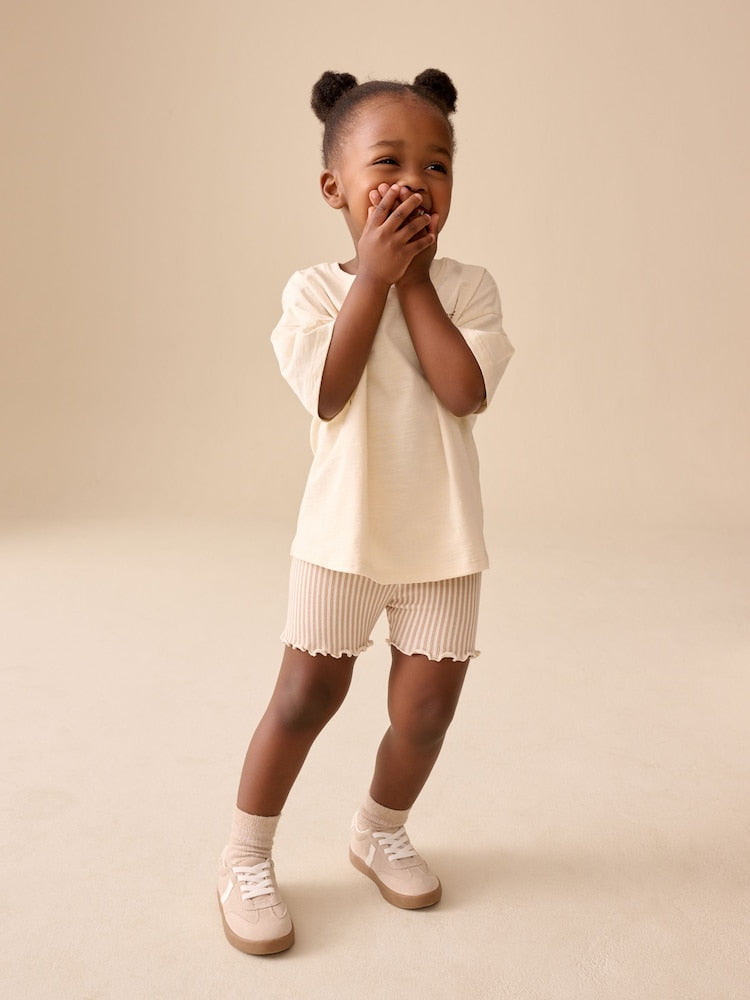 Ecru Sun Short Sleeve T-Shirt and Cycle Shorts Set (3mths-7yrs)