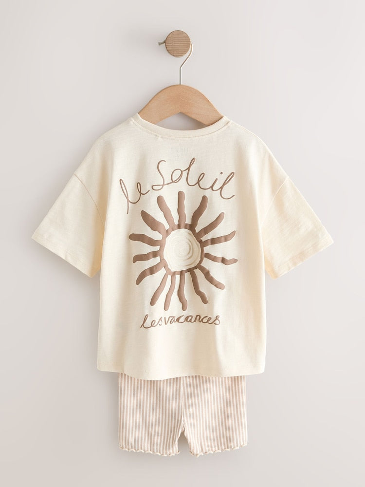 Ecru Sun Short Sleeve T-Shirt and Cycle Shorts Set (3mths-7yrs)
