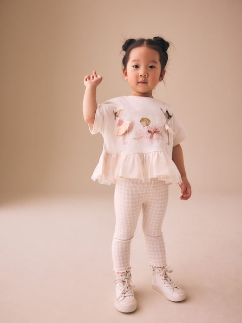 Pink Ballerina Short Sleeve Peplum T-Shirt and Leggings Set (3mths-7yrs) - Size 3-6 Months (62-68cm)
