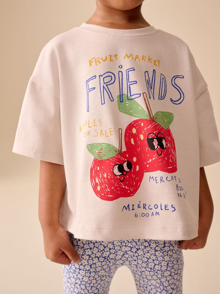 Ecru White Apple Character Short Sleeve Top and Leggings Set (3mths-7yrs)