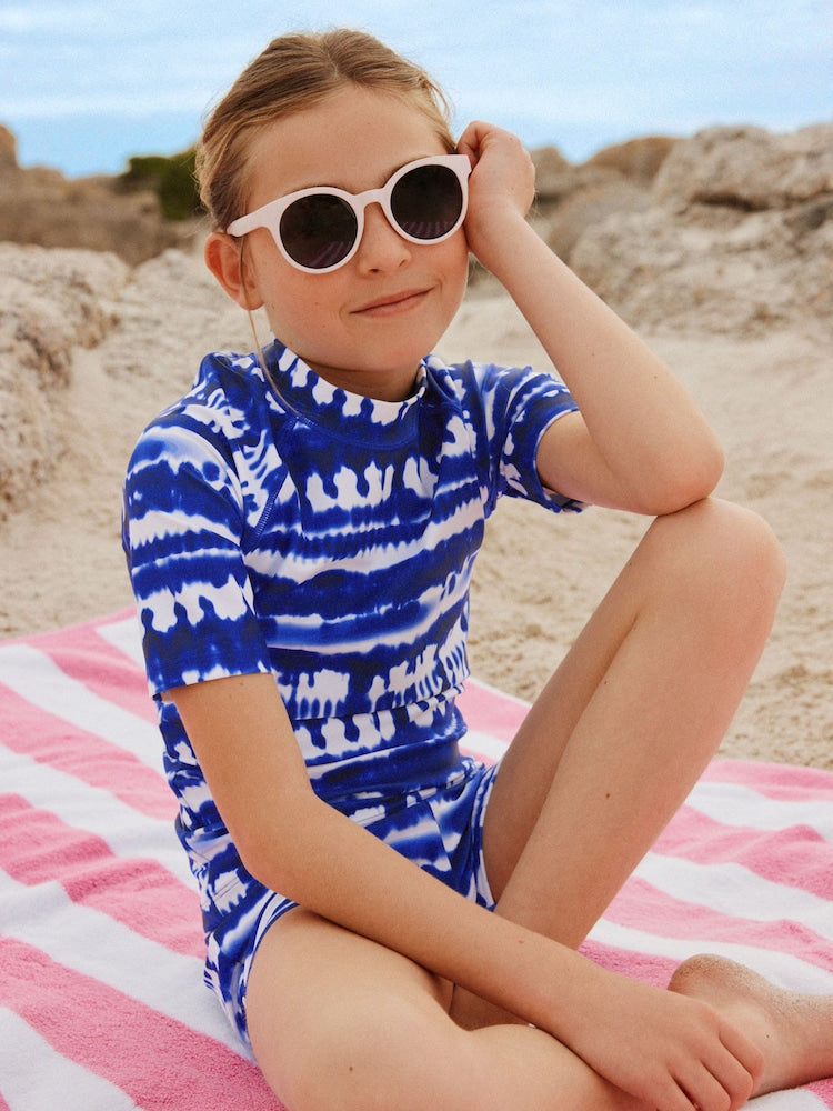Blue Tie Dye Sunsafe Rash Vest And Shorts Swim Set (3-16yrs) - Size 3 Years (98cm) - Blue Tie Dye