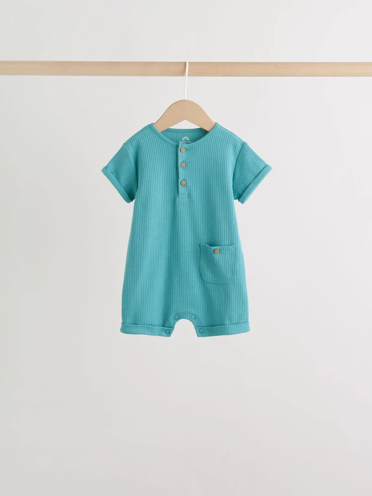 Green Grandad Button Neck Baby Rompers 4 Pack