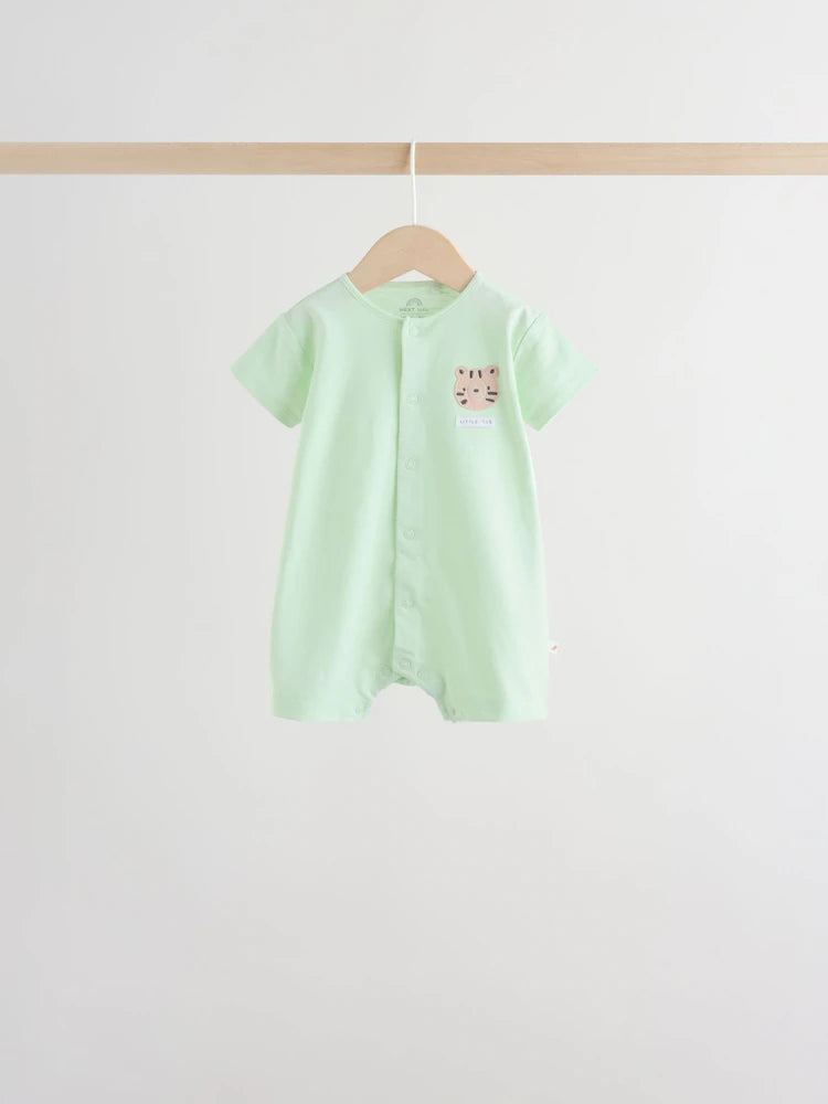 Green Blue Safari Animal Jersey Baby Rompers 4 Pack