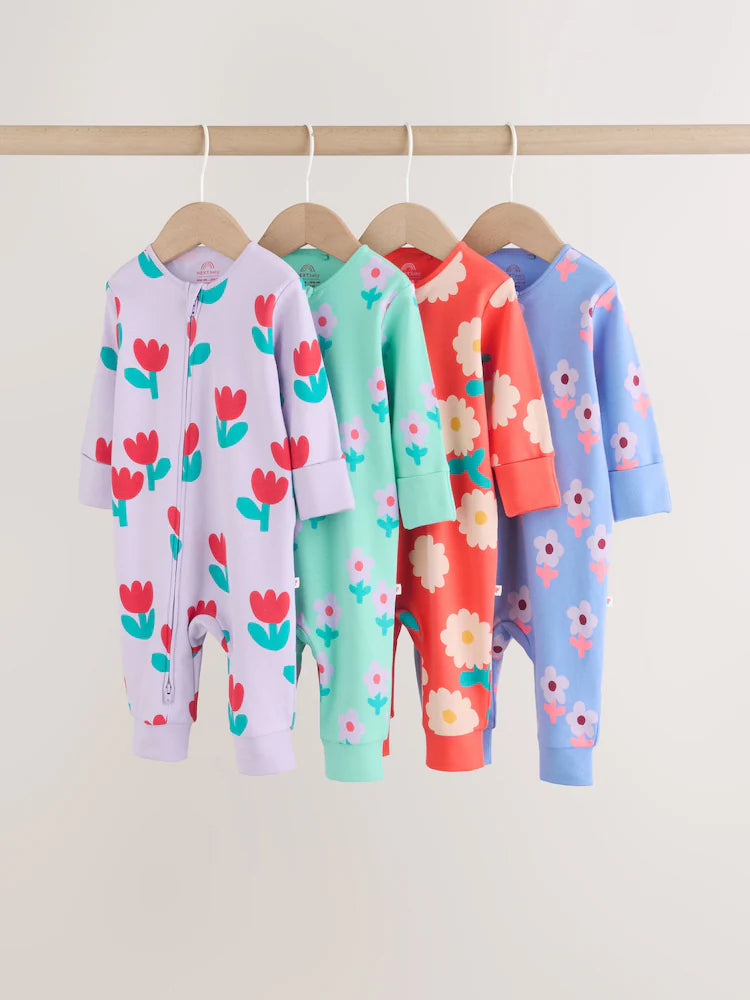 Lilac Purple Two Way Zip Baby Sleepsuit 4 Pack (0mths-3yrs)