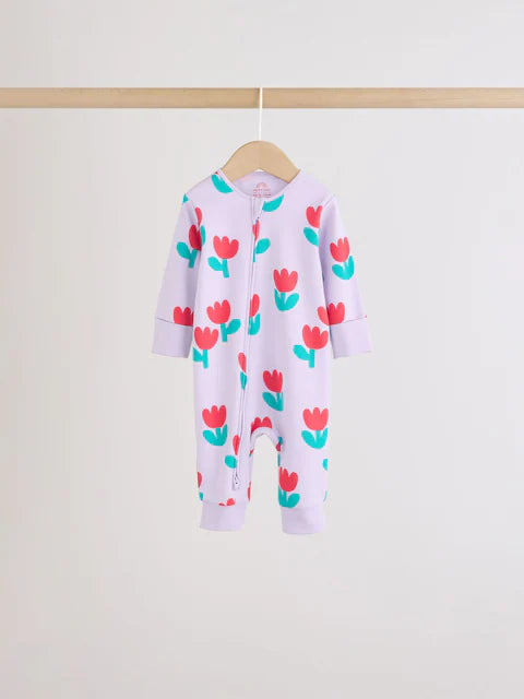 Lilac Purple Two Way Zip Baby Sleepsuit 4 Pack (0mths-3yrs)