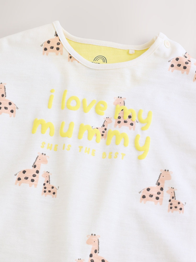 White Printed I Love My Mummy Baby Jersey Romper