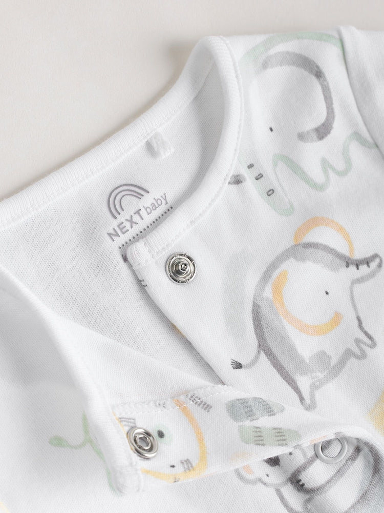 White Safari Animal Embroidered Jersey Baby Rompers 3 Pack - Size 50cm (First Size)