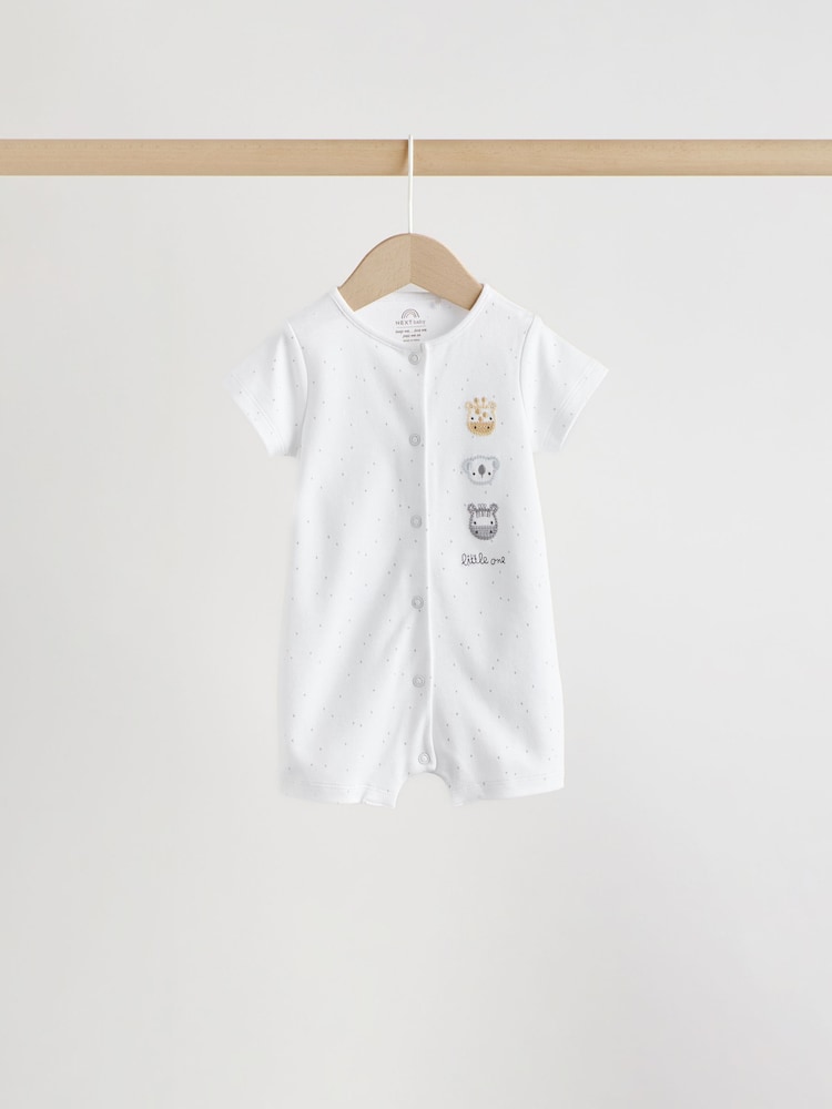 White Safari Animal Embroidered Jersey Baby Rompers 3 Pack - Size 50cm (First Size)