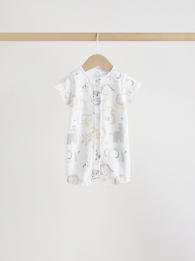 White Safari Animal Embroidered Jersey Baby Rompers 3 Pack - Size 50cm (First Size)