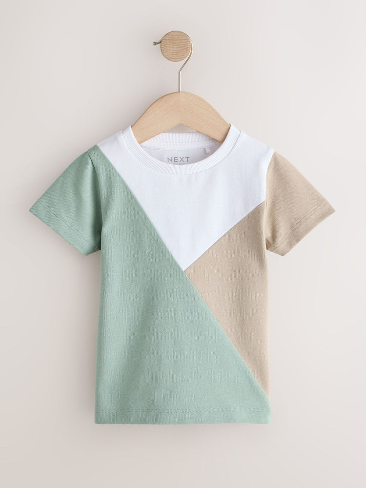 Sage Green/Neutral/White Short Sleeve Colourblock T-Shirt (3mths-7yrs) (3mths-7yrs)
