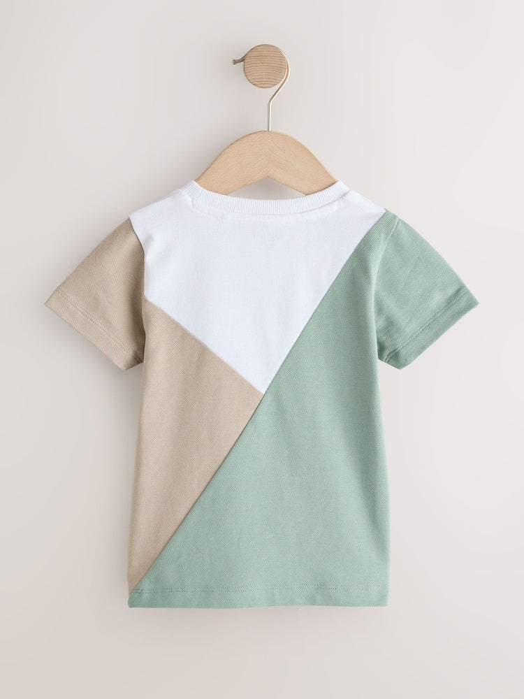 Sage Green/Neutral/White Short Sleeve Colourblock T-Shirt (3mths-7yrs) (3mths-7yrs)