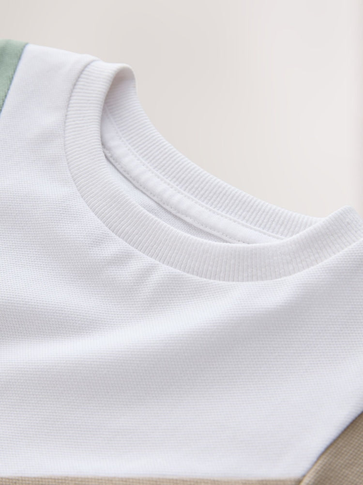 Sage Green/Neutral/White Short Sleeve Colourblock T-Shirt (3mths-7yrs) (3mths-7yrs)