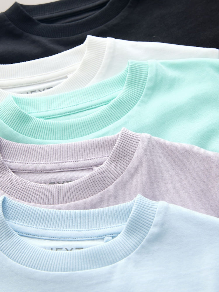 White/Blue/Green/Black/Purple Small Short Sleeve Graphic T-Shirts 5 Pack (3mths-7yrs)