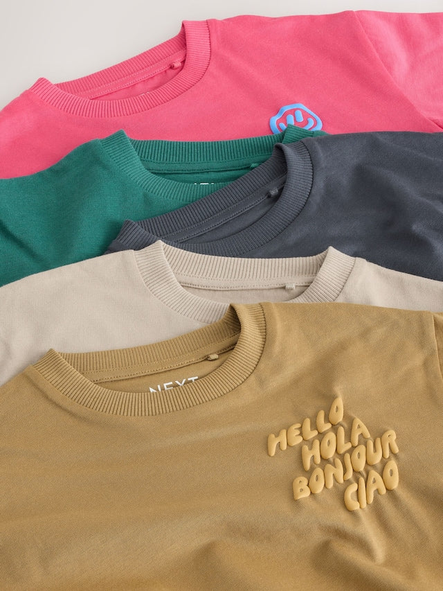 Green/Charcoal/Stone/Pink/Brown Small Short Sleeve Graphic T-Shirts 5 Pack (3mths-7yrs) - Size 3-6 Months (62-68cm)