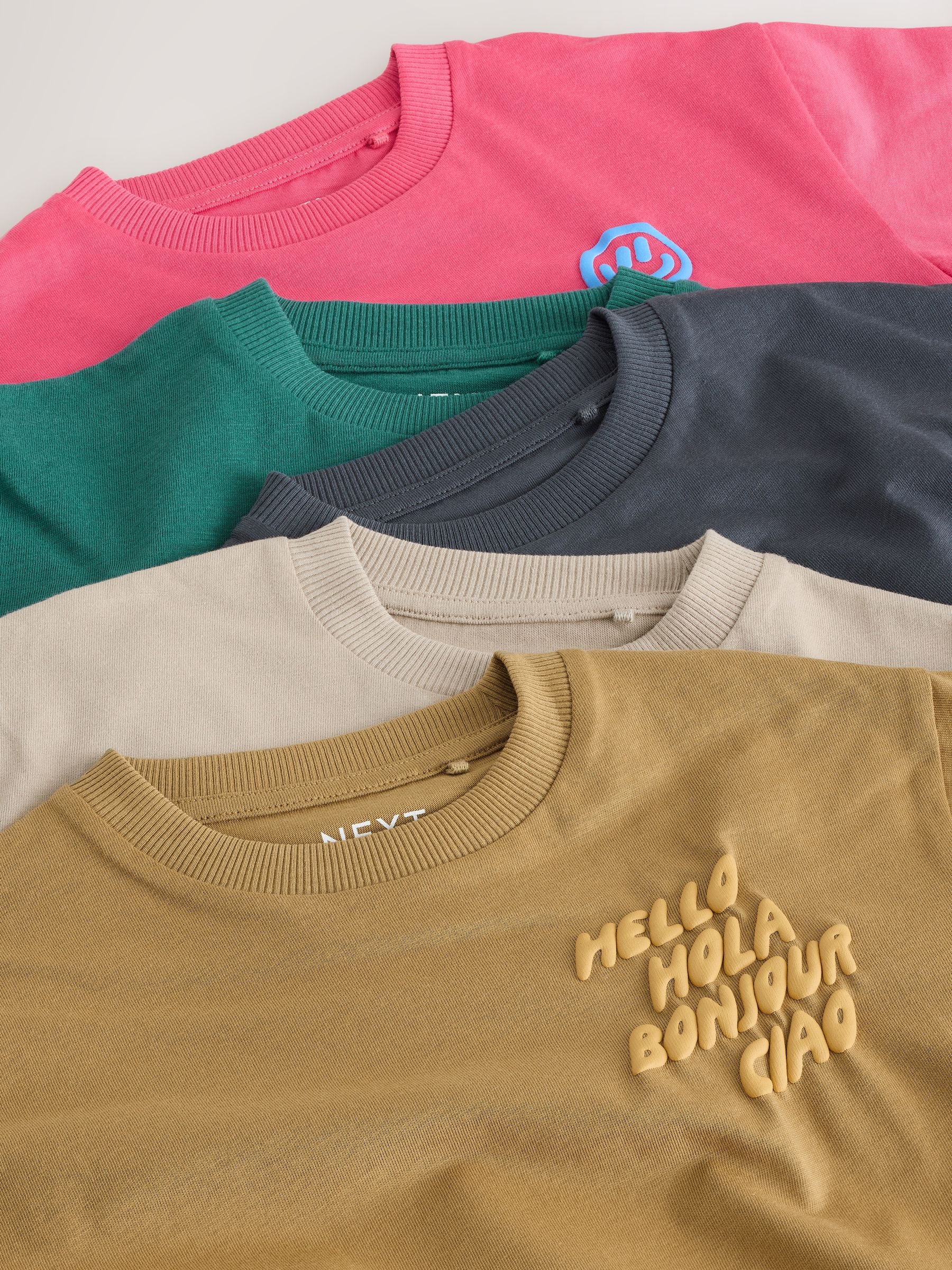 Green/Charcoal/Stone/Pink/Brown Small Short Sleeve Graphic T-Shirts 5 Pack (3mths-7yrs) - Size 3-6 Months (62-68cm)