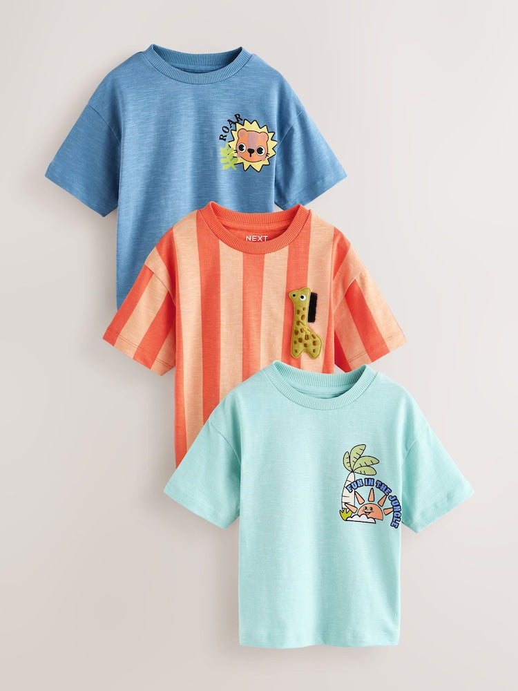 Orange Safari Short Sleeve Graphic T-Shirts 3 Pack (3mths-7yrs)