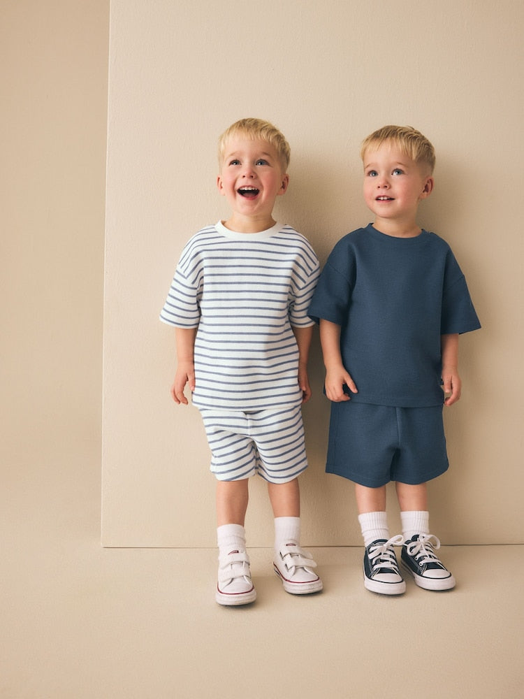 Blue/White Stripe Short Sleeve T-Shirt and Shorts Set 2 Pack (3mths-7yrs)