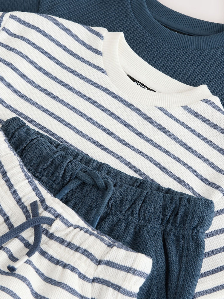 Blue/White Stripe Short Sleeve T-Shirt and Shorts Set 2 Pack (3mths-7yrs)