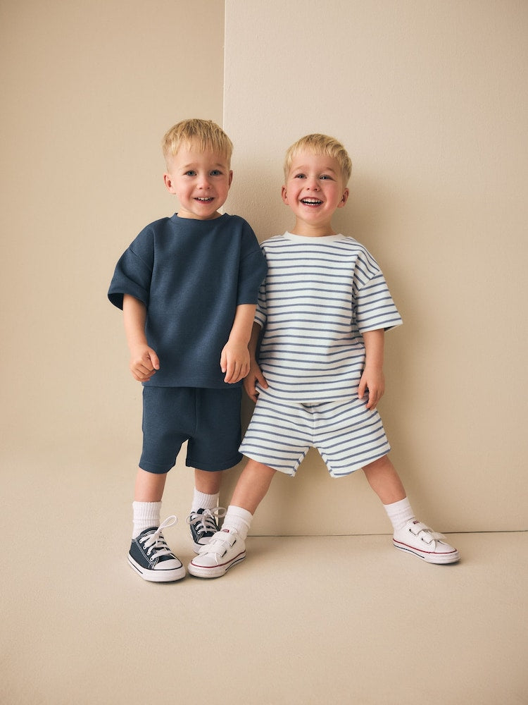 Blue/White Stripe Short Sleeve T-Shirt and Shorts Set 2 Pack (3mths-7yrs)
