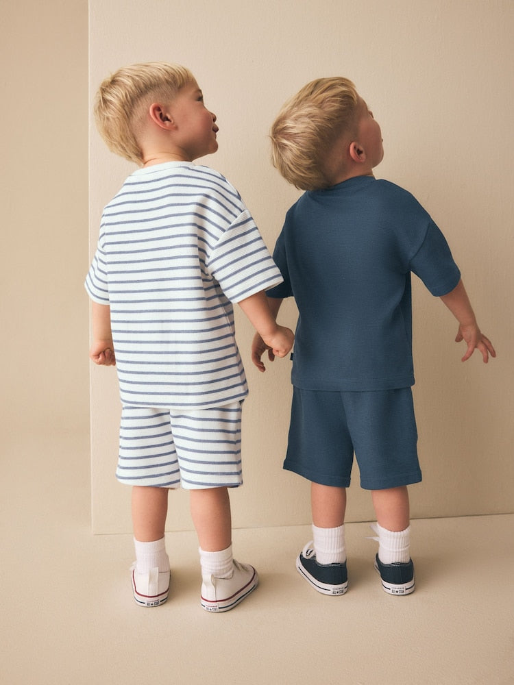 Blue/White Stripe Short Sleeve T-Shirt and Shorts Set 2 Pack (3mths-7yrs)